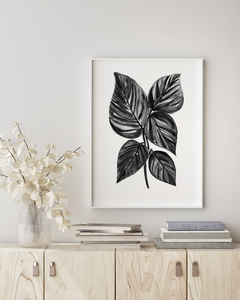 black and white philodendron prints Birkin Philodendron Black and White Wall Art Print