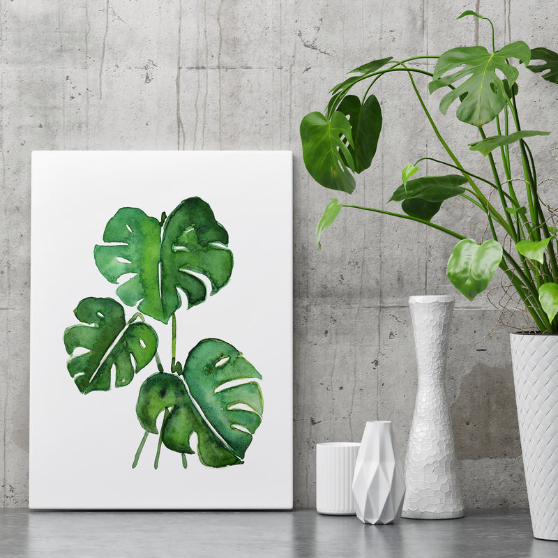 monstera canvas painting Monstera Art Print Green Botanical Watercolour Wall Decor Canvas Print