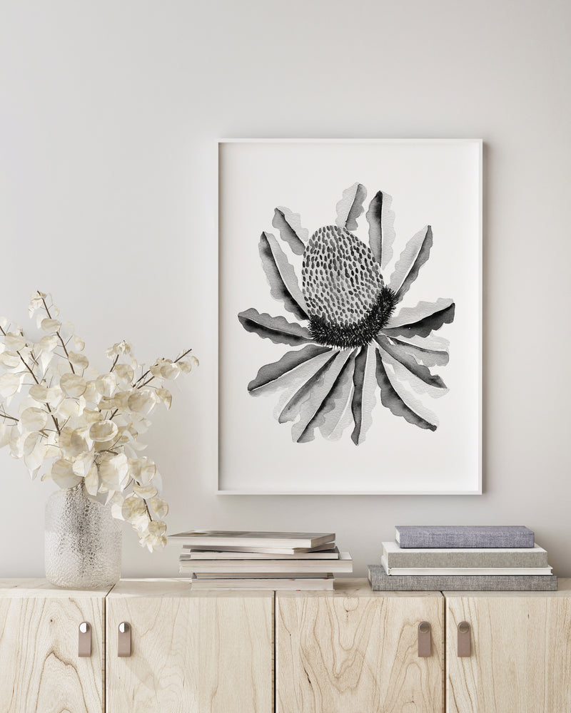 Banksia Flower Black and White Wall Art Print