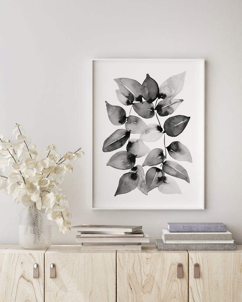 Heart Leaf Philodendron Black and White Wall Art Print