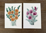 Original Paper Daisy and Chrysanthemum Bouquets' Watercolour Wall Art Set of 2 Size 5 x 7 in