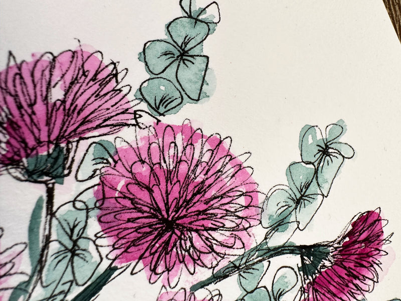 Original Paper Daisy and Chrysanthemum Bouquets' Watercolour Wall Art Set of 2 Size 5 x 7 in