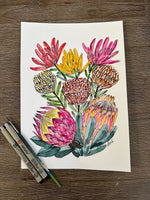 Protea Delight Wall Art Original Watercolour Painting 9 x 12 in