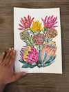 Protea Delight Wall Art Original Watercolour Painting 9 x 12 in