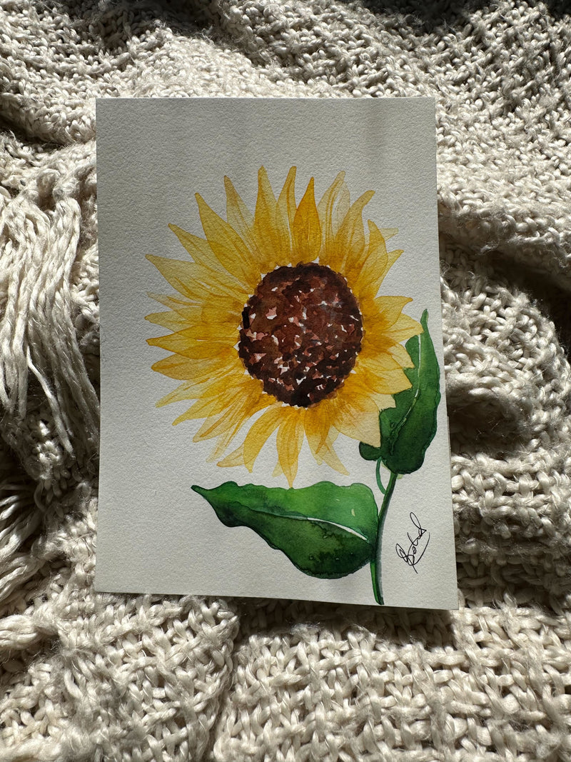 Original Painting Sunflower Watercolour Wall Art Size 5 x 7 in