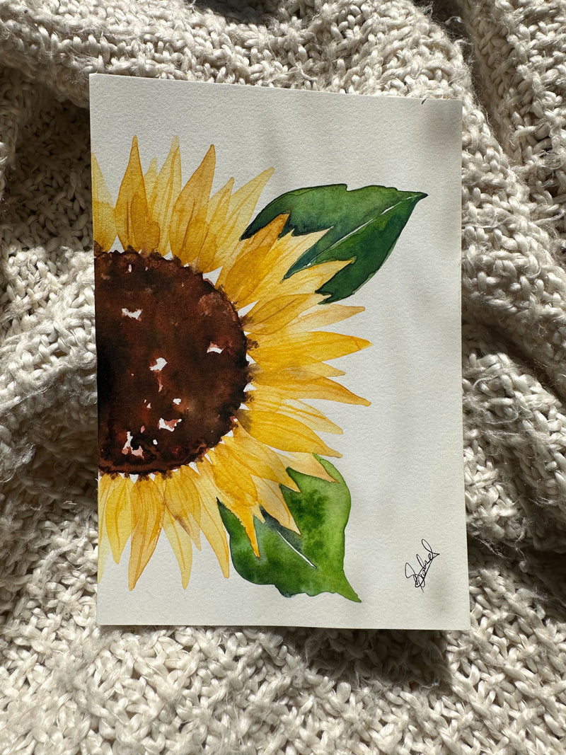 Sunflower Original Painting Watercolour Wall Art Size 5 x 7 in