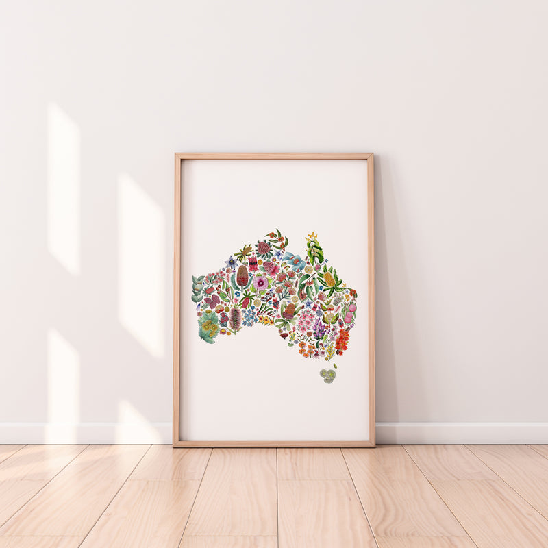 Australia in Bloom - Map of Australia Native Floral Wall Art