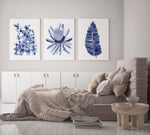 Blue Foliage Trio Hamptons Style Wall Art Canvasses and Prints