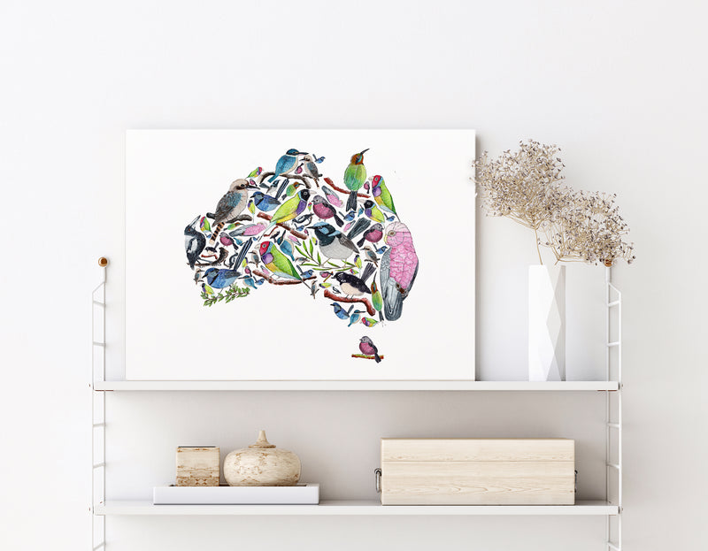 Birds of Australia - Map of Australia Native Birds Wall Art