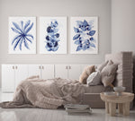 Set of 3 Birds Nest + Mallee + Heart Leaf Blue Leaf Wall Art Canvasses and Prints