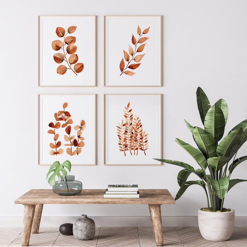 4 Brown Gum Leaf Set Wall Art Canvasses and Prints Collection