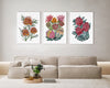 3 Set Charm of Grevillea Winapara, Protea Delight, Waratah Bouquet Australian Native Flower Watercolour Canvasses and Prints