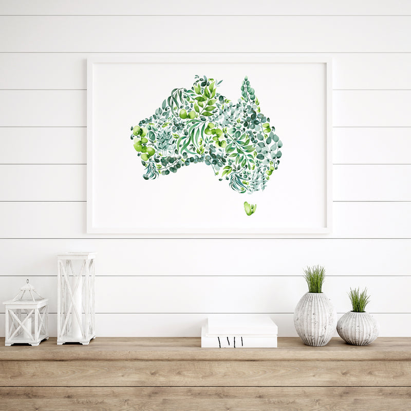 Gum Leaf Treasures - Map of Australia Gum Leaf Wall Art