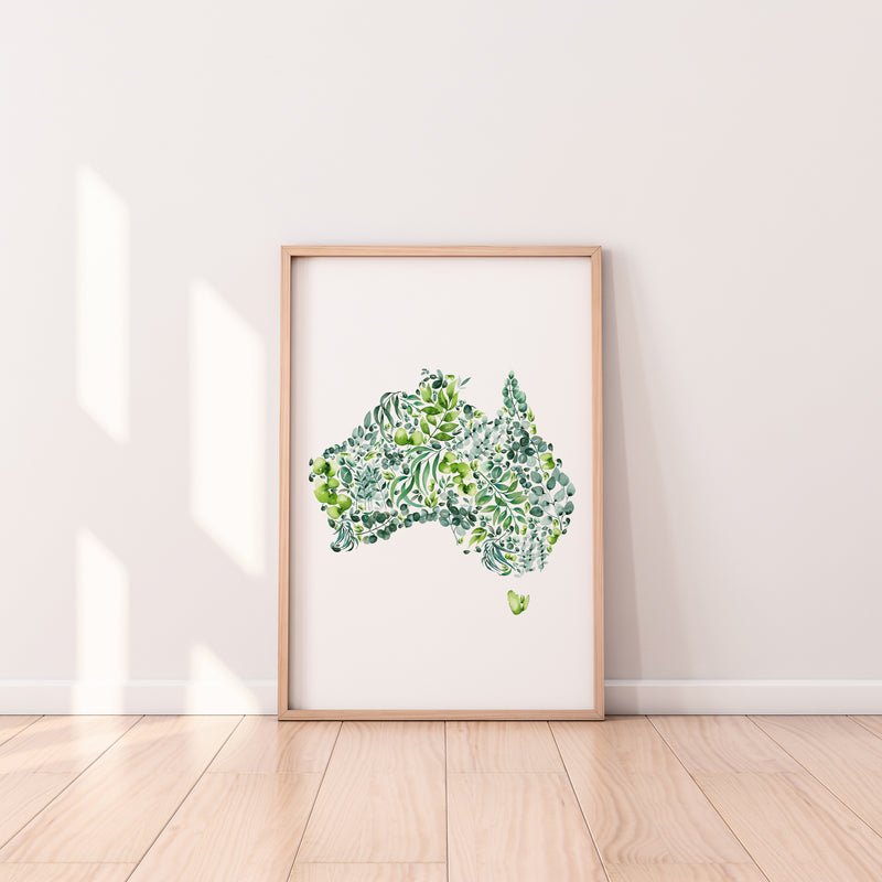 Gum Leaf Treasures - Map of Australia Gum Leaf Wall Art