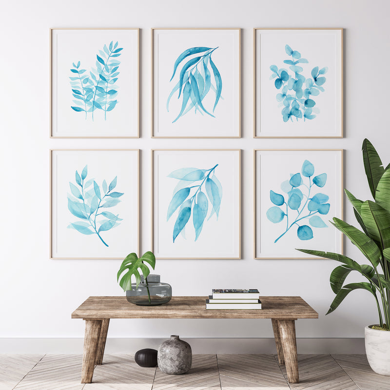 Blue Gum Leaf Watercolour Wall Art Print Set