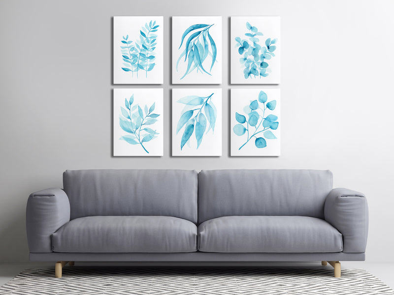 Blue Gum Leaf Watercolour Wall Art Print Set