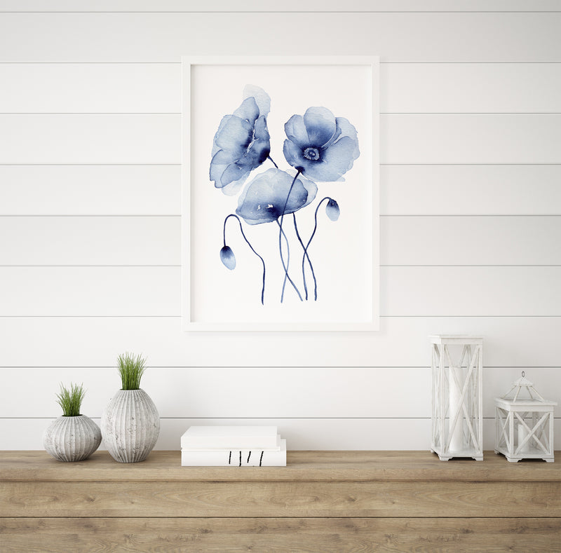 Blue Poppies Wall Art Print Canvas and Print