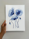 Blue Poppies Hamptons Original Watercolour Painting 9 x 12 in