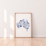 Australia in Blue Hues - Map of Australia Hamptons Wall Art