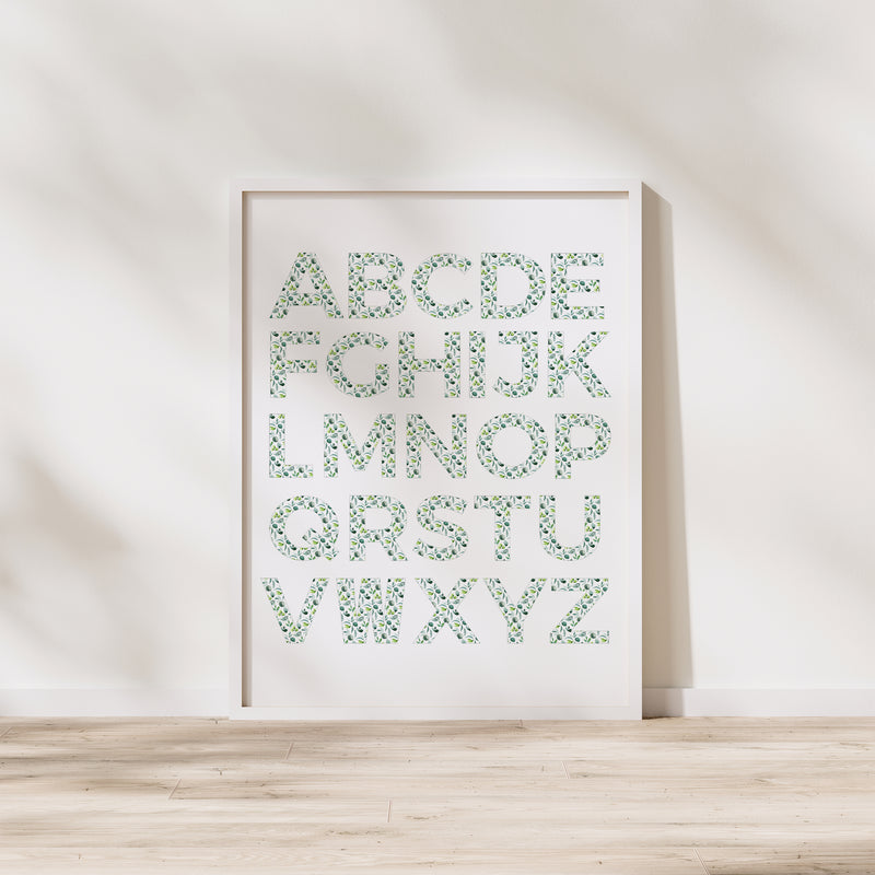 Australian Gum Leaf Alphabet Chart A - Z Wall Art Print and Canvas