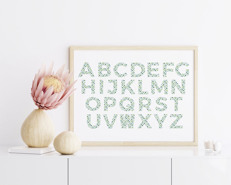 Australian Gum Leaf Alphabet Chart A - Z Wall Art Print and Canvas