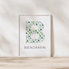 Custom Initial Letters With Name Australian Gum Leaves Wall Art Print and Canvas