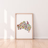 Australia in Bloom - Map of Australia Native Floral Wall Art