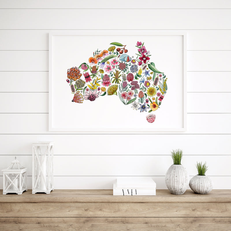 Australia in Bloom - Map of Australia Native Floral Wall Art