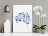 Australia in Blue Hues - Map of Australia Hamptons Wall Art