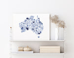 Australia in Blue Hues - Map of Australia Hamptons Wall Art