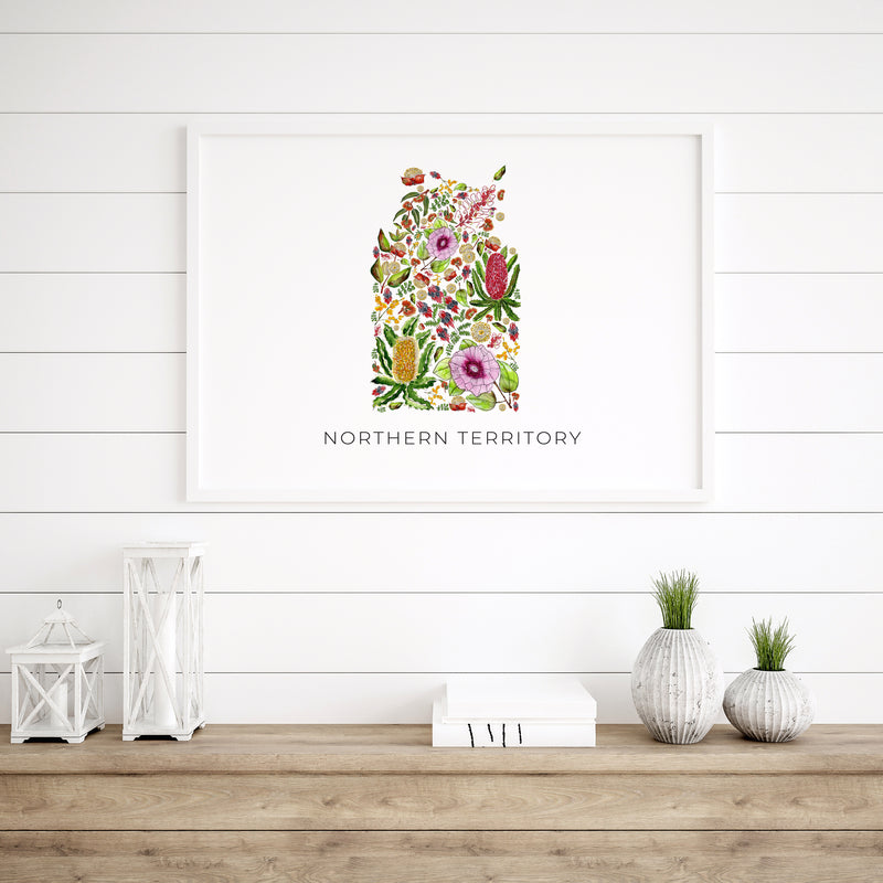 Northern Territory Blossoms - State Native Flower Map Wall Art and Canvas