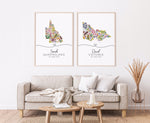 Personalized Australian Floral State Couple Maps  - Native Floral Map Wall Art