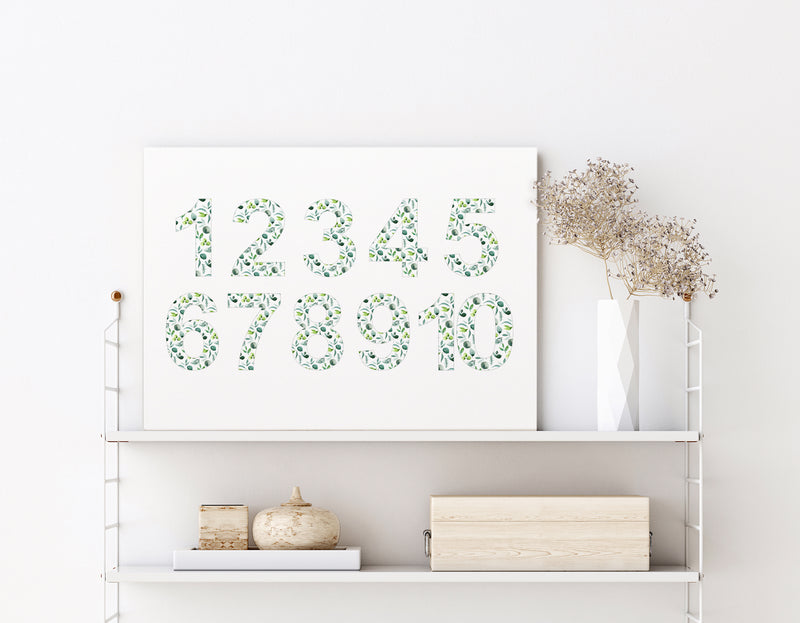 Australian Gum Leaf Number Chart 1 - 10 Wall Art Print and Canvas