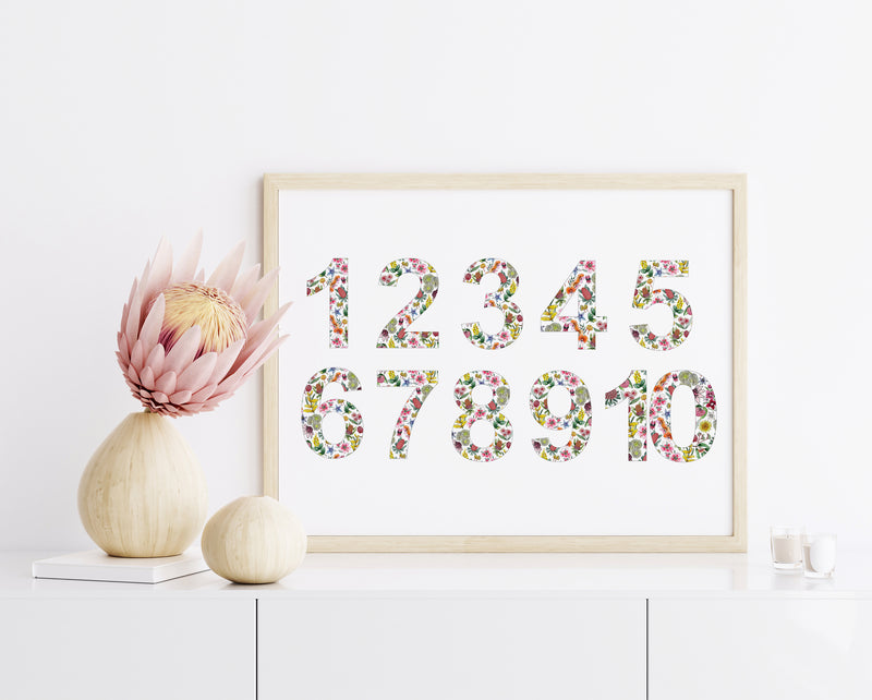 Australian Native Floral Number Chart 1 - 10 Wall Art Print and Canvas