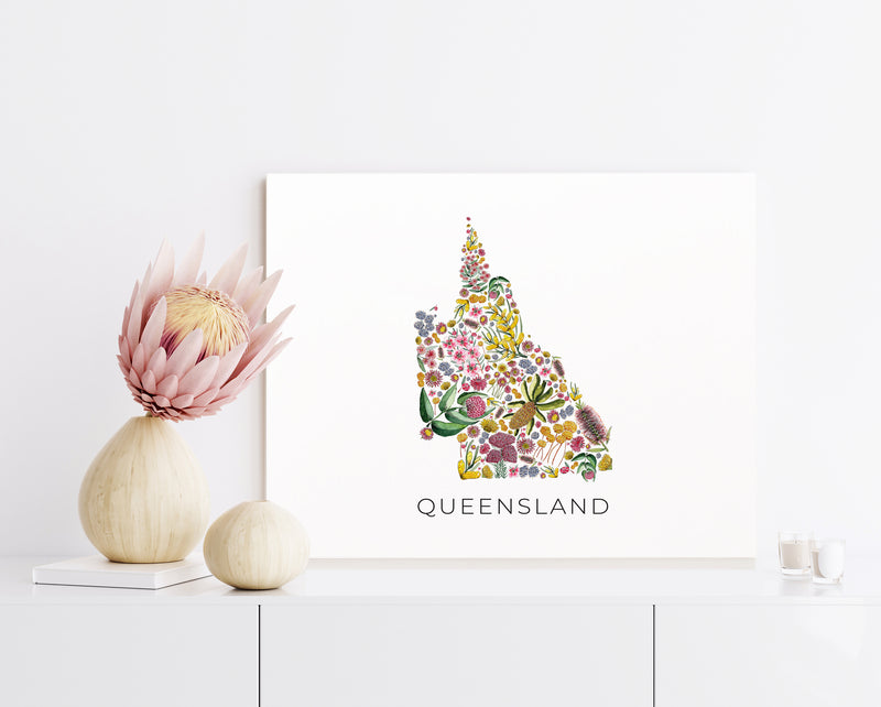 Queensland Blossoms - State Native Flower Map Wall Art