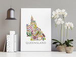 Queensland Blossoms - State Native Flower Map Wall Art