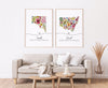 Personalized Australian Floral State Couple Maps  - Native Floral Map Wall Art