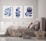 Silver Dollar + Mallee + King Protea Set of Blue Hamptons Leaf Wall Art Canvasses and Prints