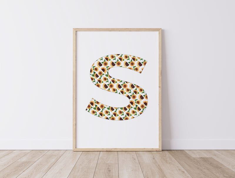 Custom Initial Letters Sunflower Wall Art Print and Canvas