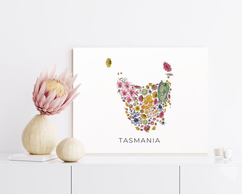 Tasmanian Blooms - Native Flower Map Wall Art