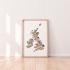 Blossoming Britain - Map of The United Kingdom Native Floral Wall Art