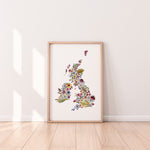 Blossoming Britain - Map of The United Kingdom Native Floral Wall Art