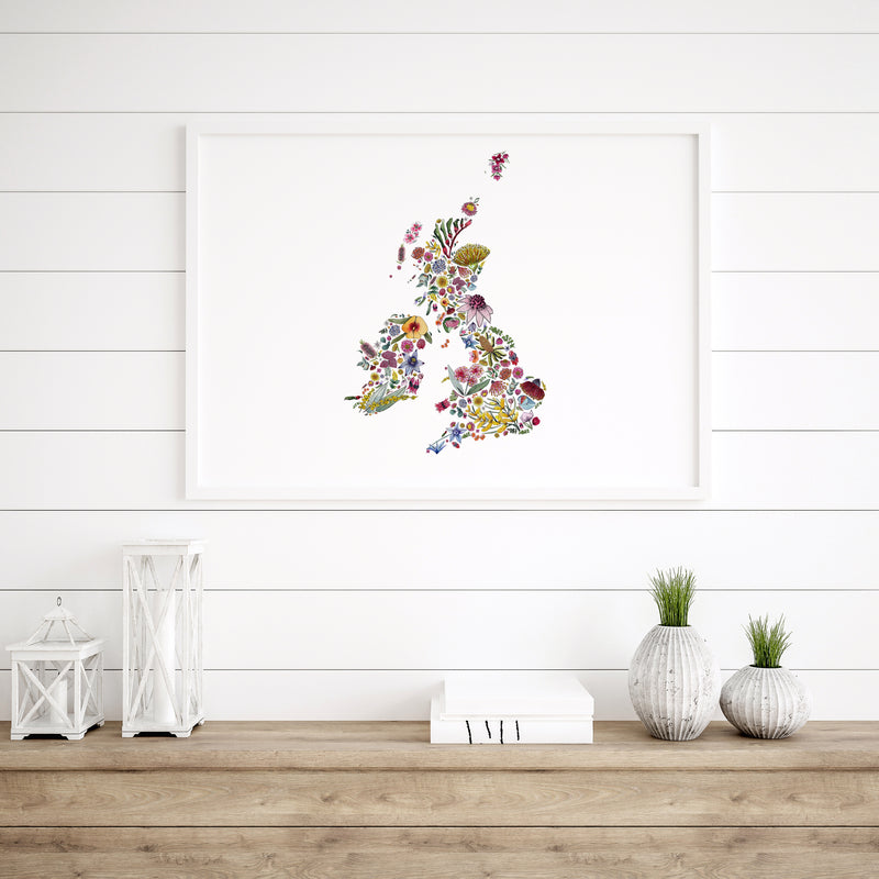 Blossoming Britain - Map of The United Kingdom Native Floral Wall Art