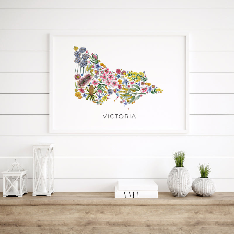 Blooms of Victoria - Native Floral Map Wall Art