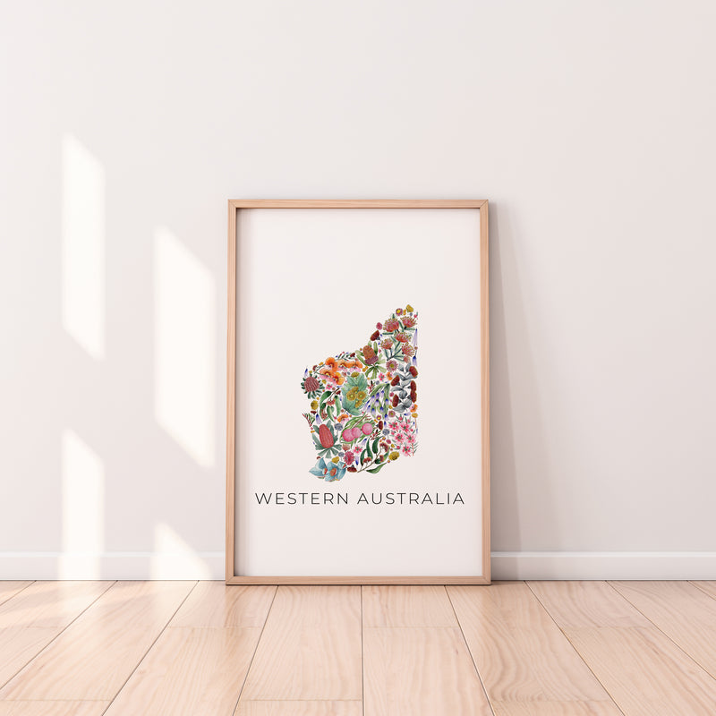 Wildflowers of Western Australia - State Floral Map Wall Art