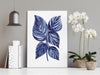 Birkin Philodendron Blue Botanical Watercolour Wall Canvas and Print