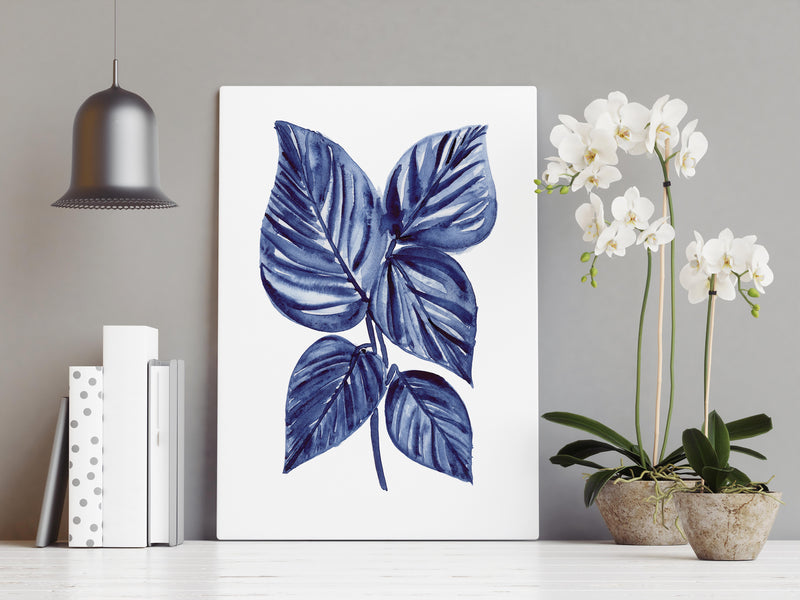 Birkin Philodendron Blue Botanical Watercolour Wall Canvas and Print