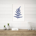 Silver Fern Leaf Print Blue Wall Art Decor