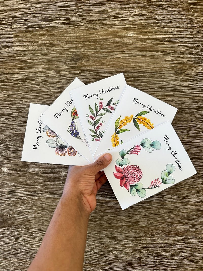 Australian Floral Christmas Cards Pack 4x6" With Envelope