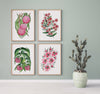 Red Pink Floral Set of 4 Australian Native Flower Watercolour Prints Hakea + Wattle + Lilly Pilly + Teatree